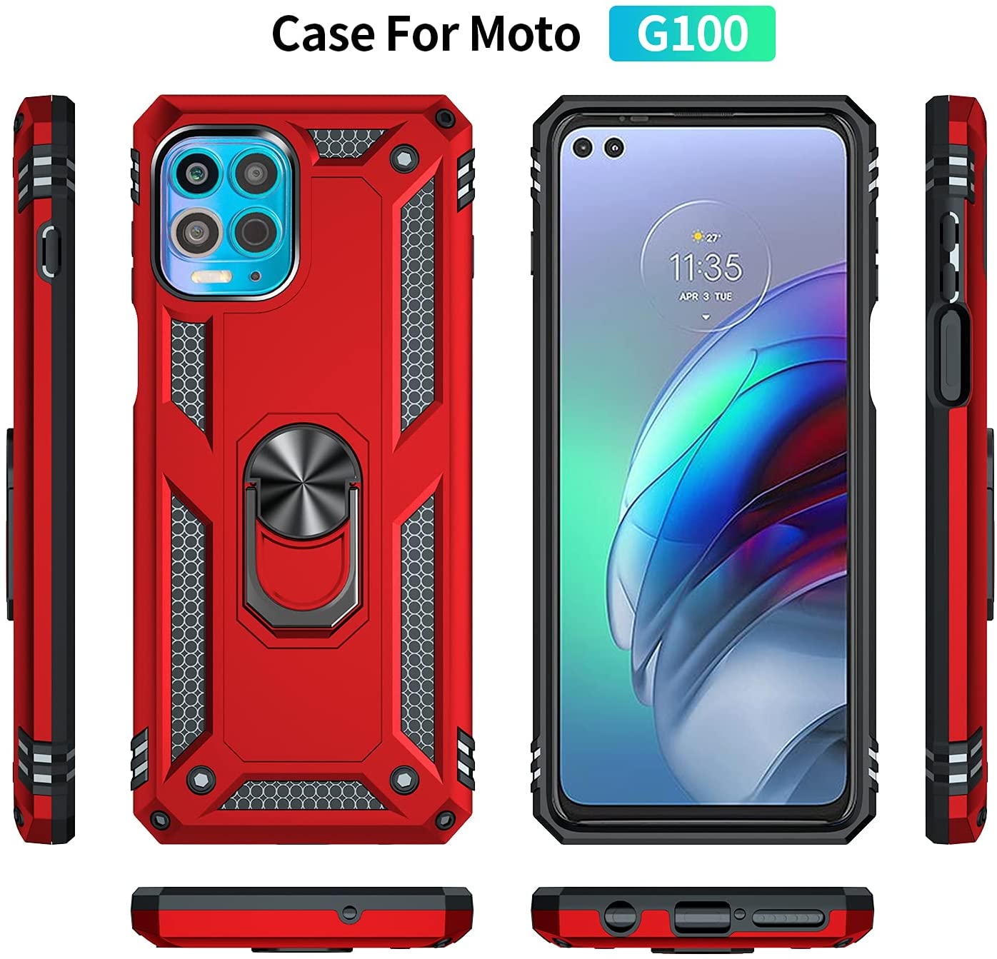 Protectores para celular  para Motorola  MOTO G100 Funda reforzada con anillo v2 Rojo
